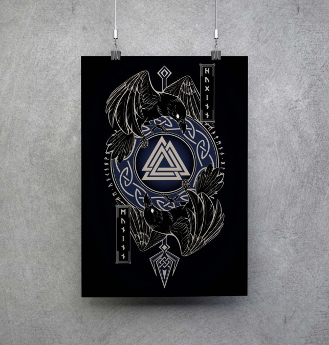 Poster Valknut con Hugin y...